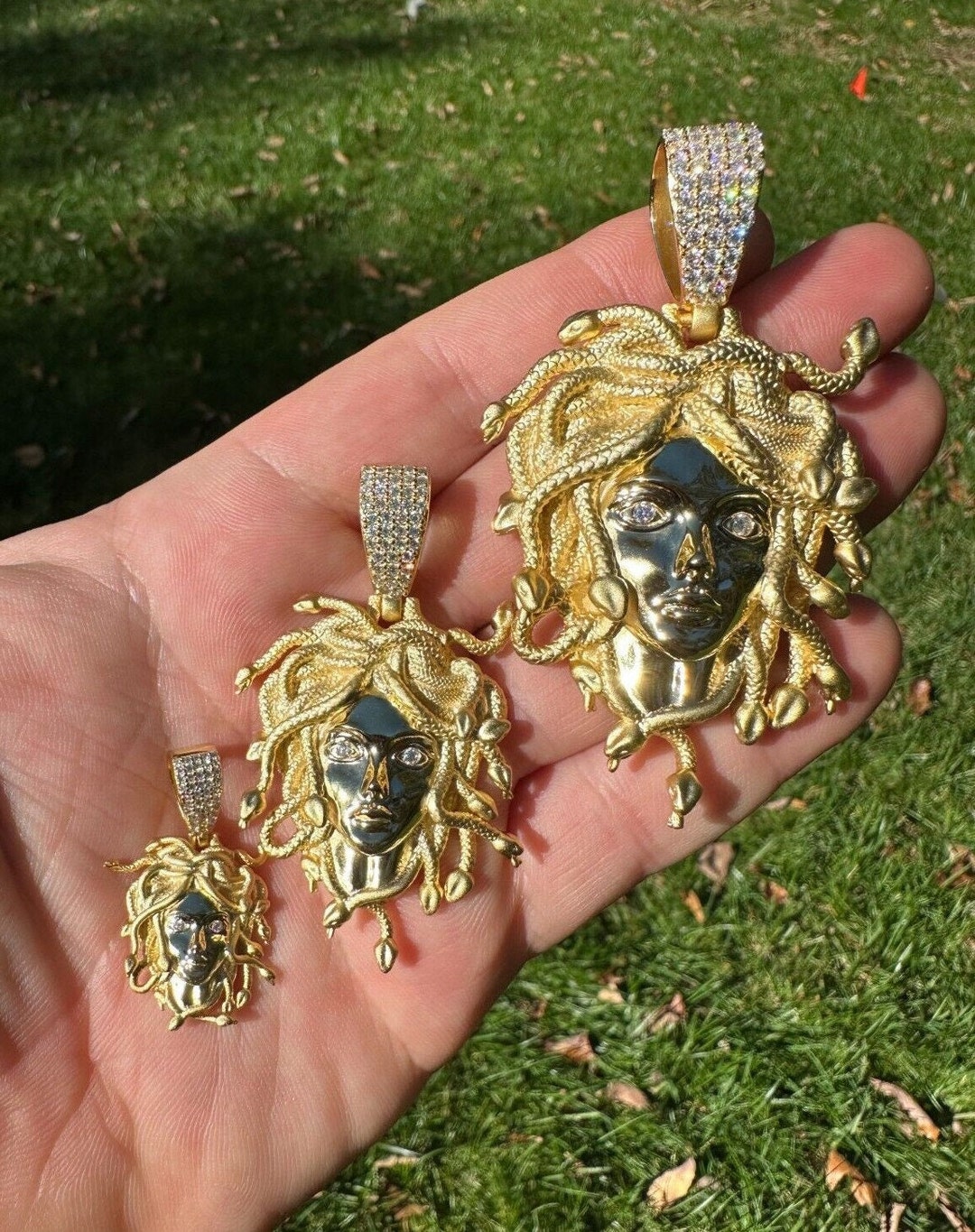 Men's Women's MOISSANITE Medusa Head Snake Pendant, 14k Gold