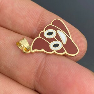 Custom Made Gold over Solid 925 Sterling Silver Hip Hop Poop Face Emoji Pendant image 3