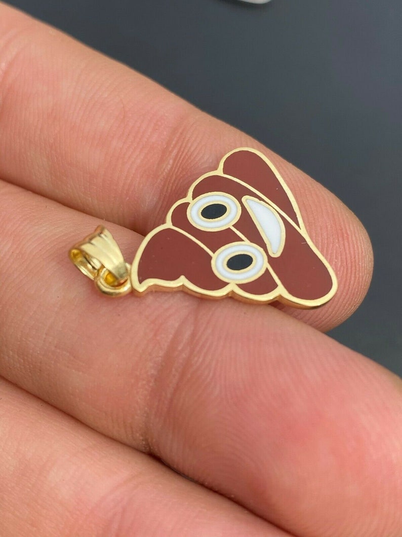 Custom Made Gold over Solid 925 Sterling Silver Hip Hop Poop Face Emoji Pendant image 3