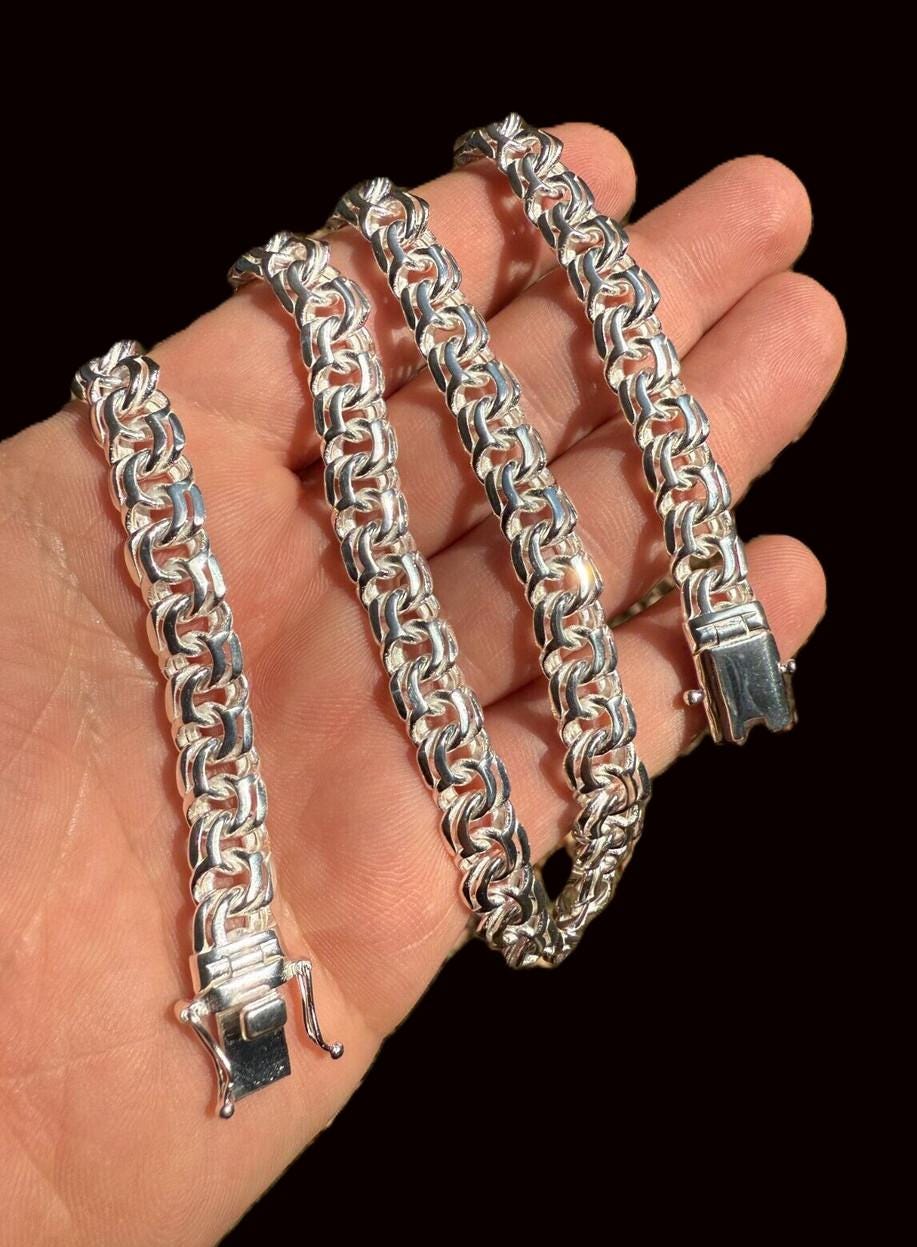 Men's 9mm 925 Sterling Silver Bismarck Garibaldi Chainmail Byzantine Link Necklace 18" - 28" Lengths, Semi-Hollow
