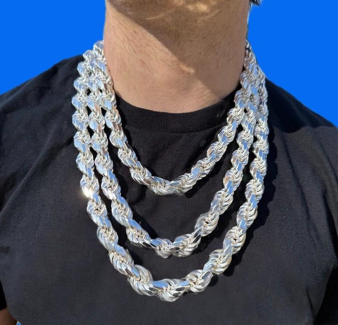 Dookie Ropes 14.5mm Heavy Solid 925 Sterling Silver Rope Chain: Diamond Cut Hip Hop ...