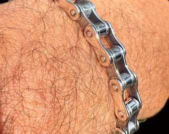 Pulsera de cadena de bicicleta de plata de ley oxidada: estilo vintage de 9 mm