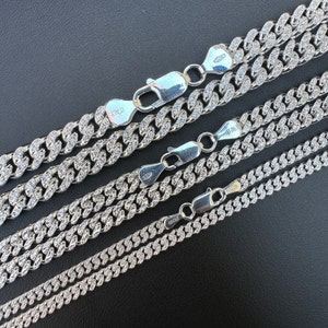 Dames DIAMOND CUT massief 925 sterlingzilver Miami Cuban-kettingen 16&quot;-28&quot; OF armbanden 7&quot;-8,5&quot; (niet als set verkocht), 3 mm, 5 mm 7 mm breed