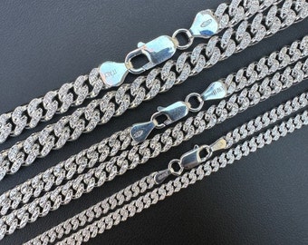 Diamond Cut Miami Cuban Chain, Solid 925 Sterling Silver, Handmade in Italy