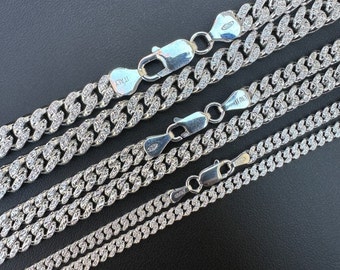 Men's Women's DIAMOND CUT Solid 925 Sterling Silver Miami Cuban Chains 16"-28" OR Braclets 7"-8.5" (not sold as a set), 3mm, 5mm 7mm widths