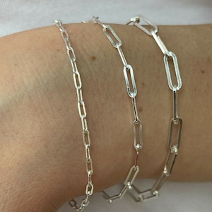 女性用 本物の925スターリングシルバー ロロ ペーパークリップ ブレスレット 2.5 mm-4 mm、6"-8"