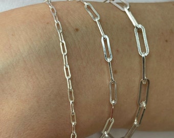 Women&#39;s Real Solid 925 Sterling Silver Rolo Paper Clip Bracelets 2.5mm-4mm, 6&quot;-8&quot;