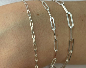 Women's Real Solid 925 Sterling Silver Rolo Paper Clip Bracelets 2.5mm-4mm, 6"-8"