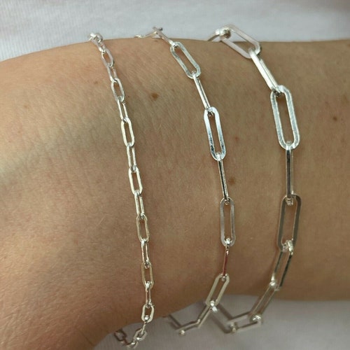 Bracelets femme en argent sterling massif 925 véritable avec trombone Rolo, 2,5 mm-4 mm, 6"-8"