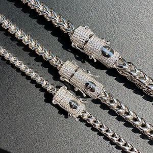 Cierre MOISSANITE Cadena Franco de acero inoxidable chapada en oro blanco de 14 k de 18" a 30" o pulsera de 7,5"/8,5", ¡PASA LA PRUEBA DE DIAMANTES! 4 mm, 5 mm, 6 mm