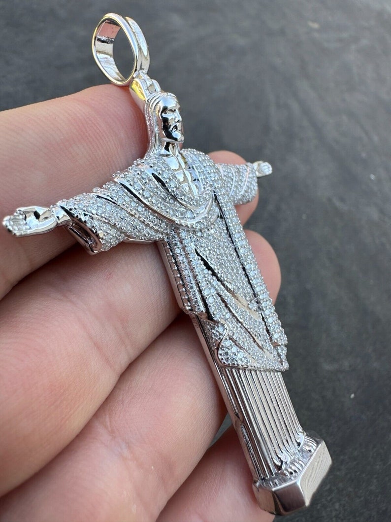 Moissanite Christ The Redeemer Pendant: 925 Sterling Silver Rio de Janeiro image 10