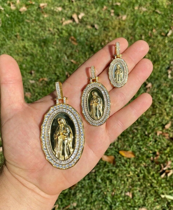 18金ゴールド製聖母マリアのメダイペンダント 10K イエローゴールド