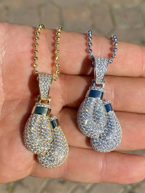 Men s Super Iced Out Custom Made Boxing Gloves Pendant Solid 925