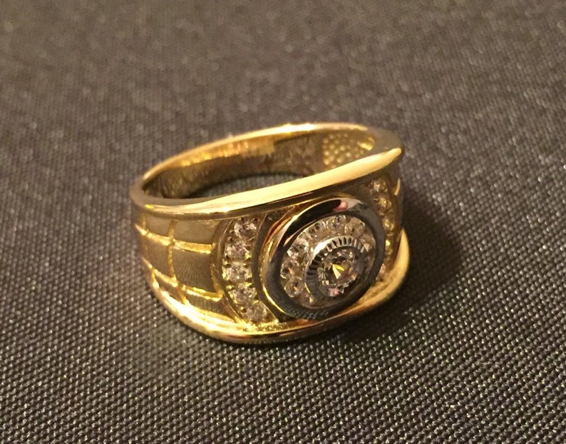 Men's Custom Icy Pinky Ring 14K Gold Plated Solid 925 Etsy