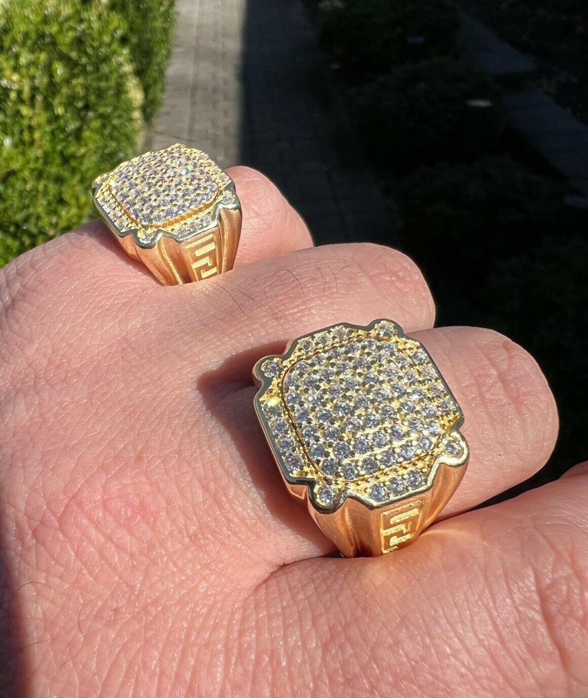 Italy 14k GOLD FINISH Desginer Black Stone Ring Size 6-13 New Drop Mens Ring