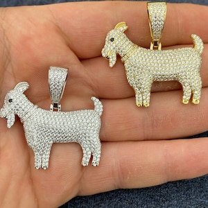 Men&#39;s Iced Out MOISSANITE (PASSES DIAMOND Tester!!!) 925 Sterling Silver Men&#39;s Women&#39;s Goat Pendant 14k Gold or Rhodium Finish, 1.5&quot; x 1.5&quot;