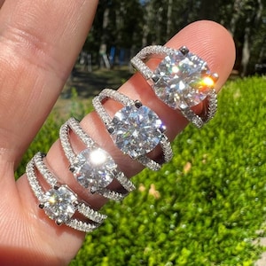 Women&#39;s Moissanite Halo Infinity Engagement Promise Ring, Solid 925 Sterling Silver, Available in 4 stone Sizes! Ring sizes 4 thru 10