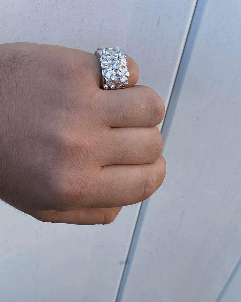 Men's Custom Iced Out NUGGET Pinky Ring Solid 925 Sterling Etsy