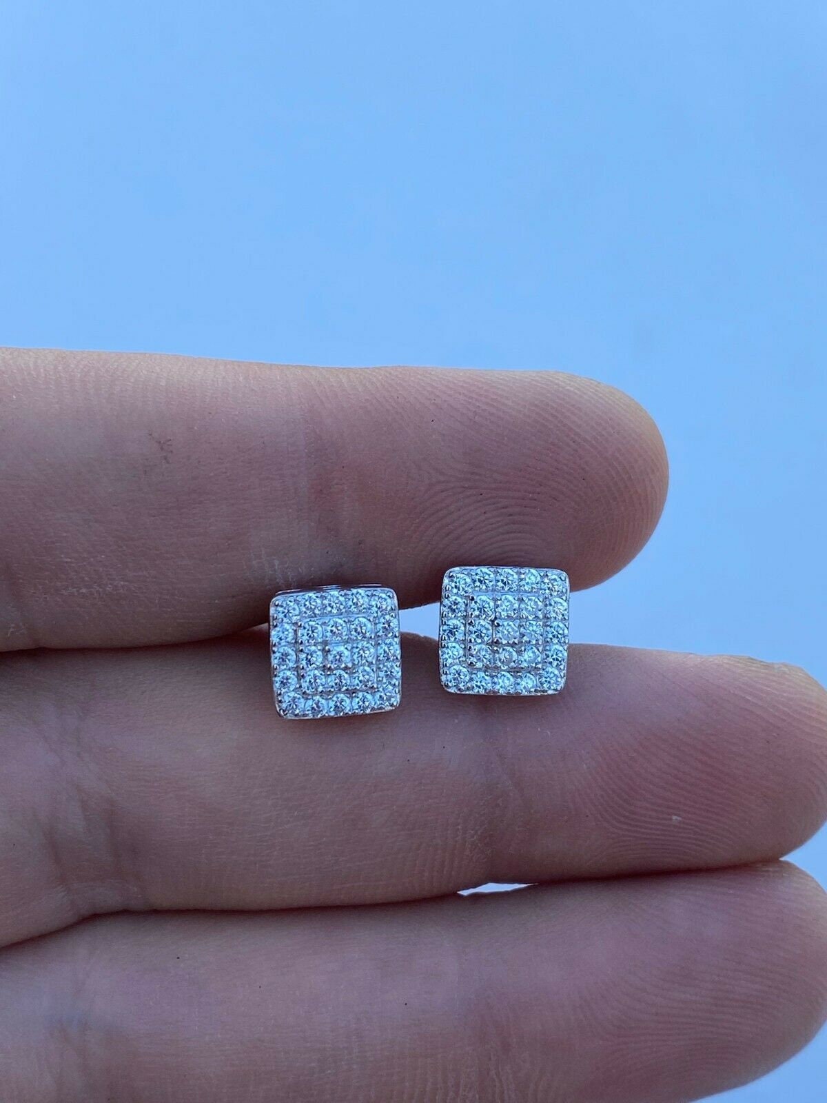 Men's Women's 925 Sterling Silver Iced Out Hip Hop Square
