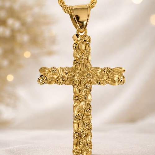 Handmade Nugget Cross Pendant: 14k Gold Finish Sterling Silver - Etsy