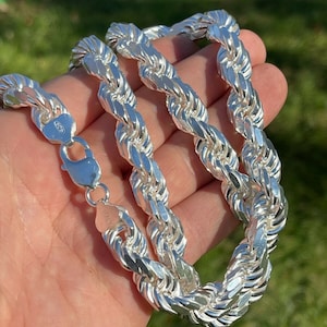 Men's 11MM Real Solid 925 Sterling Silver Diamond Cut HEAVY SOLID Rope Chains 18" - 30", Dookie Rapper Hip Hop Thick Chain Necklace