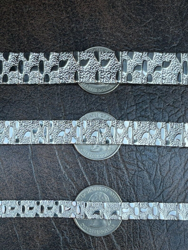 Men's Solid 925 Sterling Silver Mens Nugget Bracelet Heavy 8mm 12mm 16mm, Rapper, Hip-Hop image 2