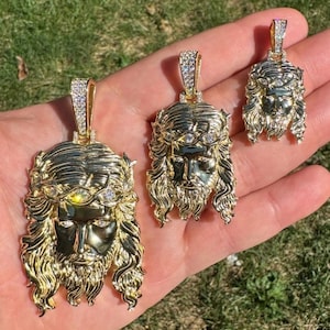 Moissanite 14k Gold Vermeil on Solid 925 Sterling Silver Jesus Pendants Highly Polished Finish, Heavy Solid Back! PASSES DIAMOND TESTER!!!