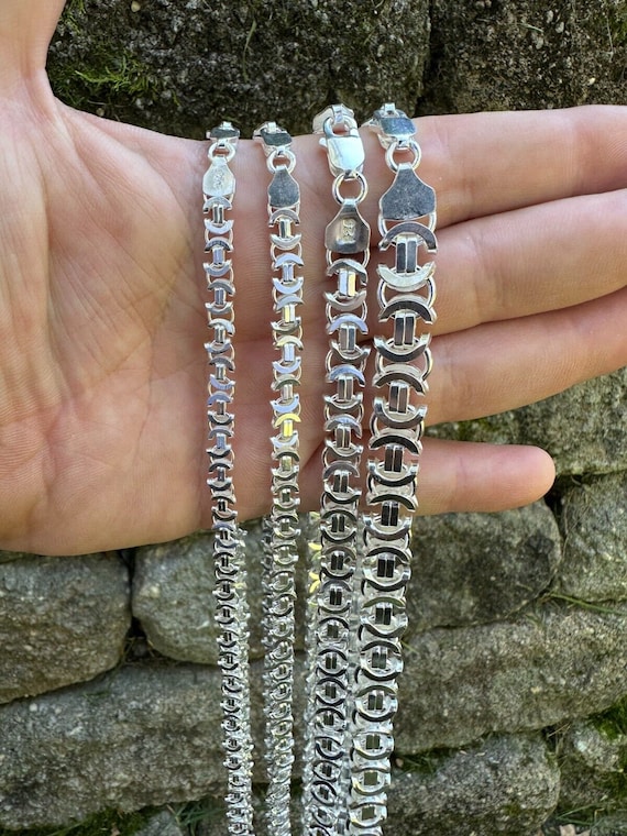 Herren SOLID 925 Sterling Silber Flache Byzantinische Link-Halskettenkette, 18 "- 28" ODER Armband, 7 "- 8,5", Erhältlich In 5 Mm, 6 Mm, 8 Mm Und 10 Mm Breiten