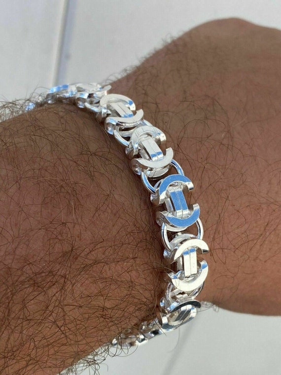 Buy Men's Handmade Sterling Silver Byzantine Bracelet, 10mm Online