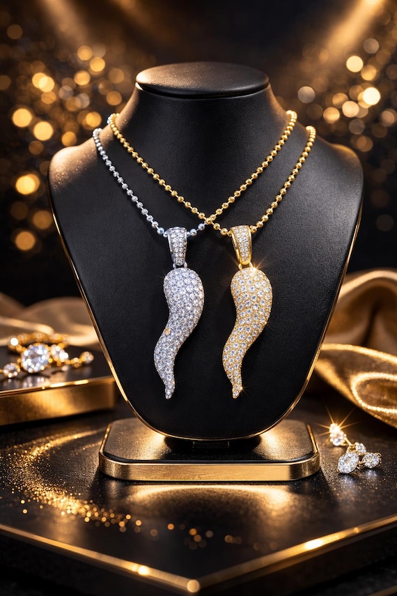 Iced Out Cornicello Pendant: Sterling Silver Italian Horn, CZ