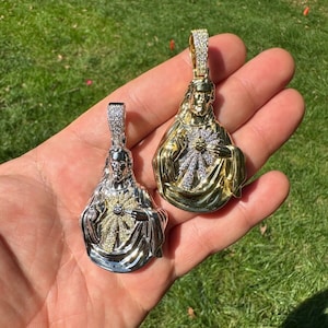 Moissanite Iced Out IMMACULATE HEART JESUS 3D Pendant Solid 925 Sterling Silver in Rhodium or Gold Vermeil Finish, Passes Diamond Tester!!!