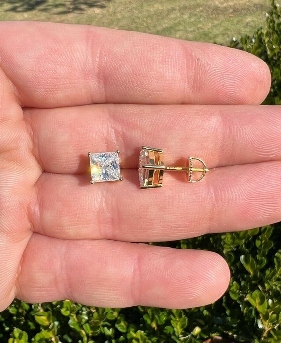 Moissanite Iced Out Square Princess Cut Screwback Earrings