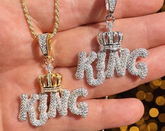 Diamond King Crown Pendant | 2.63 CT Yellow Gold Royal Jewelry - Etsy
