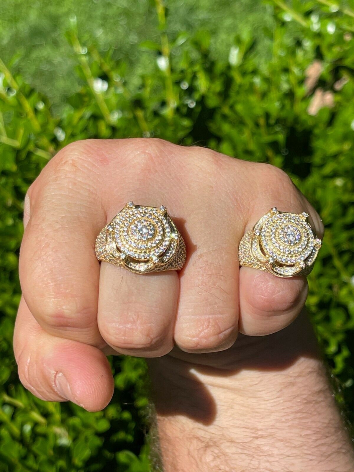 Men's Iced Out 14k Gold Over Solid 925 Sterling Silver King Men's Iced Out 14k Gold Over Solid 925 Sterling Silver King