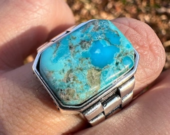 Oxidized Sterling Silver Turquoise Signet Ring: Vintage Style
