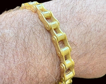 Pulsera de cadena de bicicleta de oro vermeil: plata de ley 925, eslabón de 9 mm