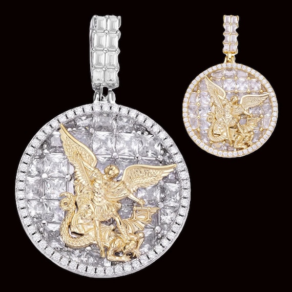 Gold Stainless Steel Hip Hop Baby Angle Angel Pendant Necklace with Cuban Link Chain - Men's Fashion Jewelry