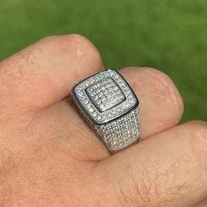 Iced Out Moissanite Statement Ring: Solid Sterling Silver Pinky Ring