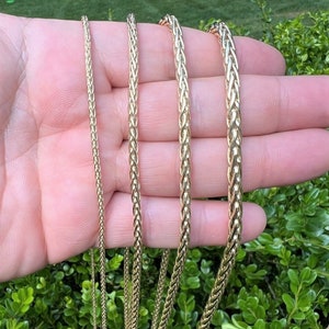 Men&#39;s Women&#39;s 14k Gold Over Solid 925 Sterling Silver Spiga Rope Wheat Chain Necklace 2mm, 3mm, 4mm, 5mm, 16&quot; to  30&quot; Lengths