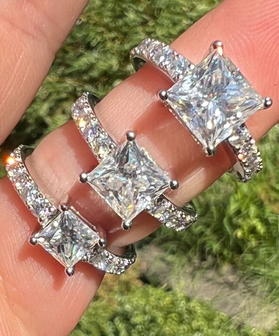 Sterling Silver Princess Square Genuine Gemstone & Diamond Rings Sterling Silver Princess Square Genuine Gemstone & Diamond Rings