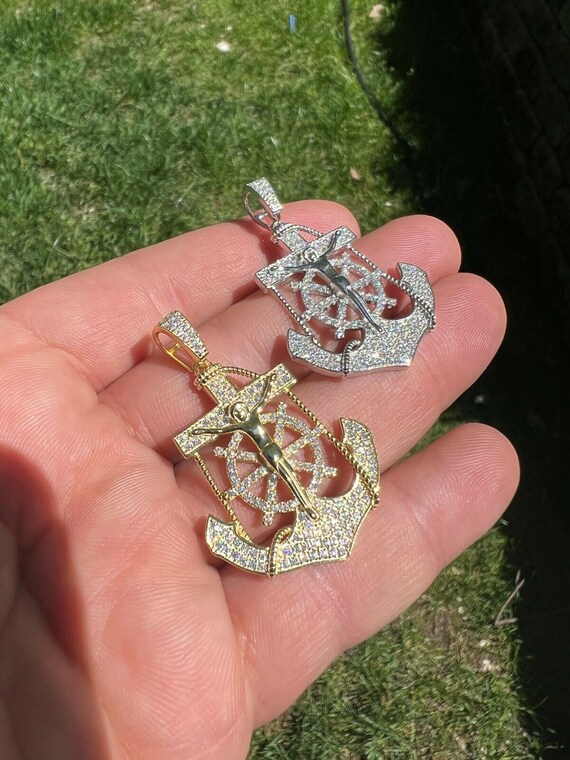Men s Jesus Christ Anchor Cross Pendant Real MOISSANITE Solid 925