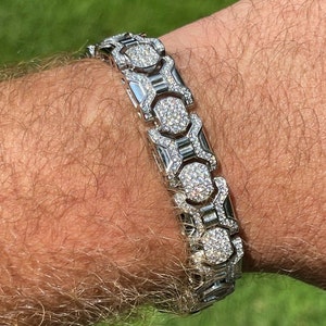 Men's Unique Custom Made Iced Out Solid 925 Sterling Silver 13.5mm Heavy Bracelet Available in 7" or 8.5" lengths