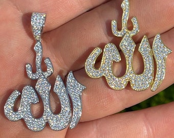 Ciondolo Argento 925 Con Zirconi MUSLIM ALLAH - Placcato Oro O Argento - Gioiello Uomo