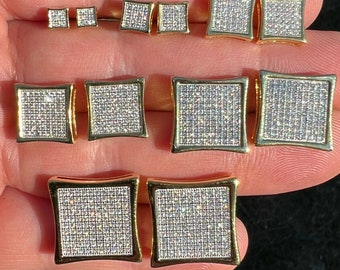 Harlembling 14k Gold Plated 925 Sterling Silver Icy CZ Square Kite Earrings – Mens Hip Hop Studs