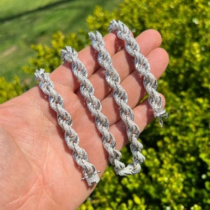 Men&#39;s 9mm Solid 925 Sterling Silver MOISSANITE Rope Chains (30-50ct) PASSES DIAMOND Tester!!!  18&quot; - 30&quot; Lengths Or Bracelety 7.5&quot;, 8.5&quot;