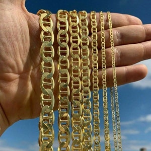 Men&#39;s Women&#39;s 14k Gold Over Real Solid 925 Sterling Silver Mariner Chain Necklace 2.5mm-16mm, 16&quot;-30&quot;, OR Bracelets 6&quot;-9&quot;