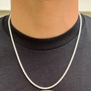 thumbnail image 2 of Real Solid 925 Sterling Silver Wheat Spiga Rope Chain Necklace - Made In Italy 2 of 3