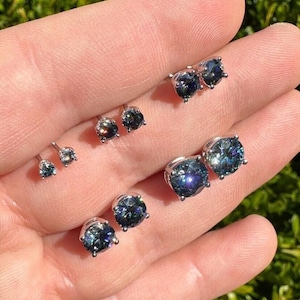 Mens Women&#39;s Dark Cobalt Blue Moissanite Stud Earrings PASSES DIAMOND TESTER, Real Solid 925 Sterling Silver 3mm to 8mm Screw Backs