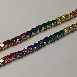 LGBTQ Gay Pride Rainbow 4mm Tennis Bracelet Solid 925 Silver w/multi-color handset CZ stones 6&quot; - 8.5&quot;