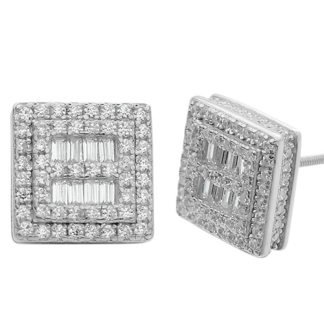 Trend4us Square Baguette & Pavé Crystal Sterling Silver Stud Earrings